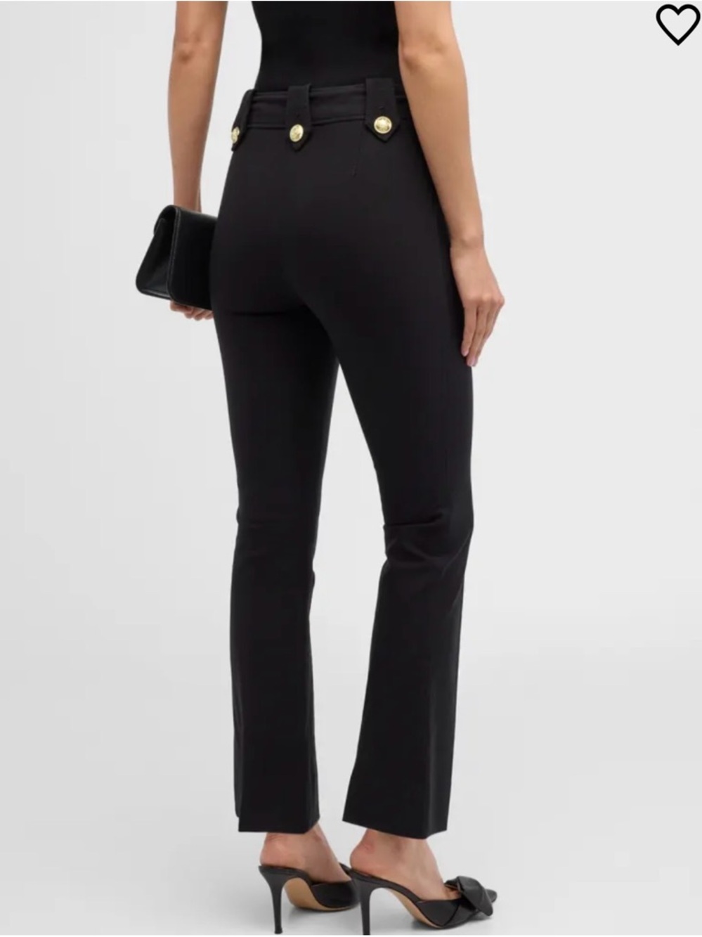 Derek lam 10 cropped High-Rise Black Slim Bootcut Pants with Gold Button Detail